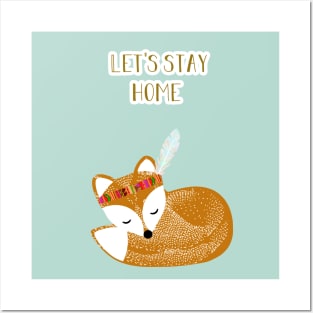 Let's stay home - cute fox Posters and Art